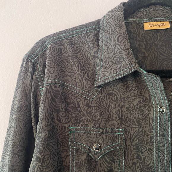 Wrangler Black Gray Paisley Print Pearl Snap Western Shirt Vintage Women size XL - Picture 3 of 8